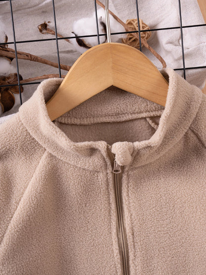Girls Winter Warm Fleece Jacket with Zipper Closure and Stand Collar Solid Color Long Sleeve Coat for Toddlers