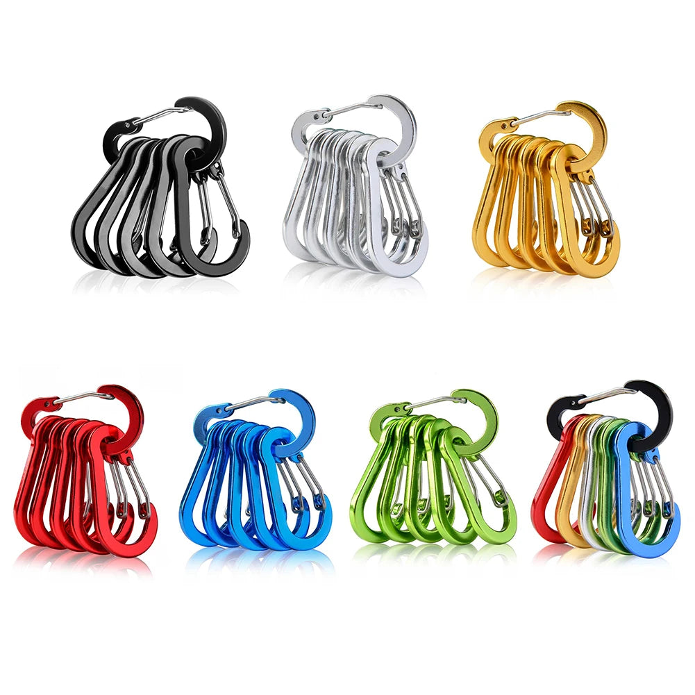 6Pcs Outdoor Carabiner Keychain D Shape Carabiner Spring Snap Clip Multifunctional Fishing Climbing Acessories