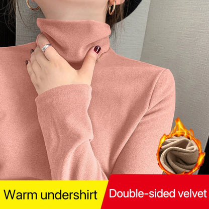 Women's Thermal Underwear High Collar Autumn Winter Thickening Solid Soft Long-sleeved T-shirt Pile Collar Warmer Tops For Women