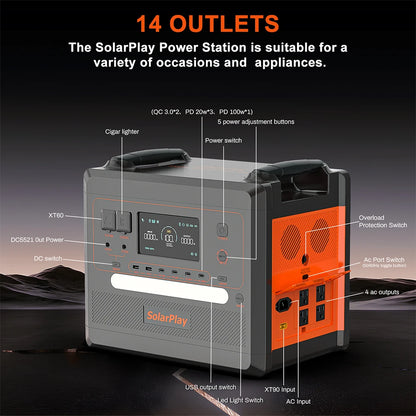 Portable Power Station 2500W/2300Wh Solar Generator with 4 AC Outlets