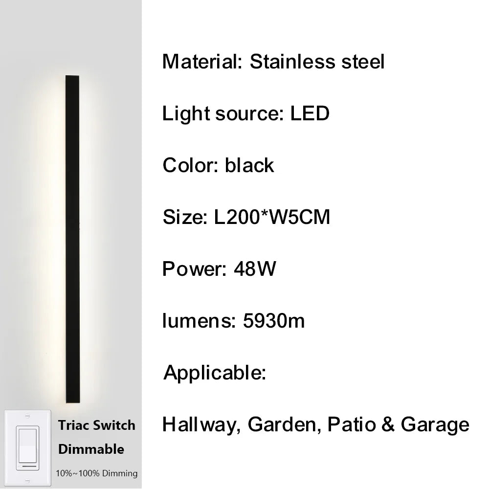 Outdoor Porch Wall Light 10%-100% Smart Triac Dimming Garden Corridor Lighting IP67 Waterproof Sconce Rust-Proof Stainless Steel