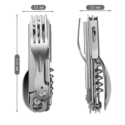 6 in 1 Multifunctional Camping Tableware Foldable Portable Fork Spoon Knife EDC Tool Smooth for Picnic Hiking for Travelling BBQ