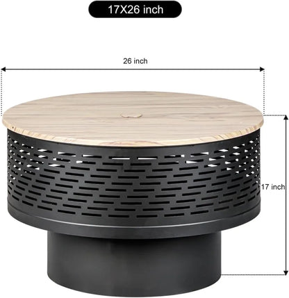 26" Wood Burning Fire Pit with Grill, Lid & Cover - Outdoor BBQ Table for Garden, Yard