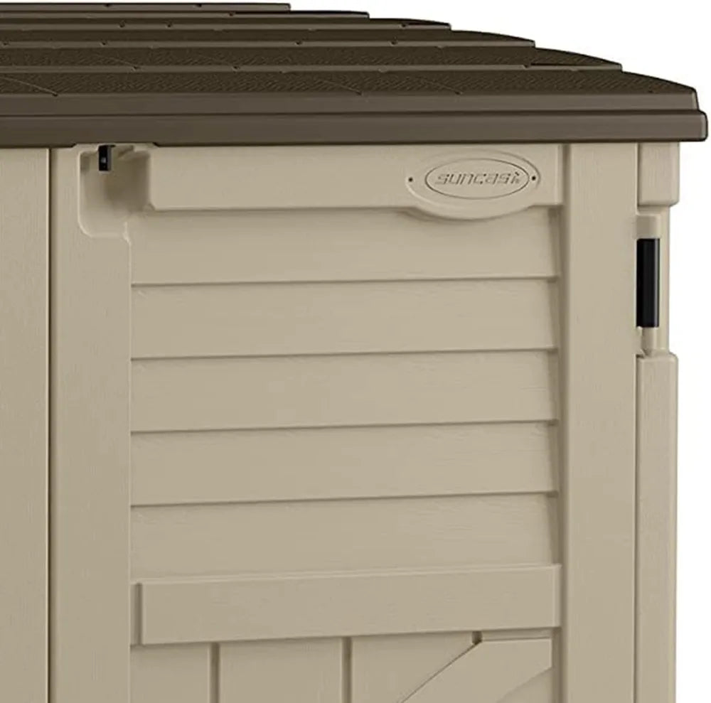Horizontal Shed, Compact Outdoor Storage System, 34 Cu. Ft. Capacity, Sand & Slate - Lockable Multi-Wall Resin Organizer