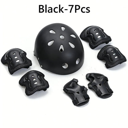 7Pcs/Set Kids Ages 3-10 with Wrist Guard and Knee Pads Elbow Pads Adjustable Protective Gear for Toddler Skating Cycling Scooter