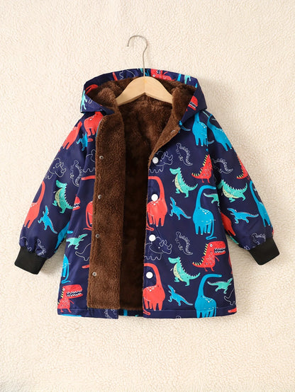 Children's thick jacket with hood and windbreaker for winter warmth. Boys' fashionable coat. Children's rainproof casual wear.