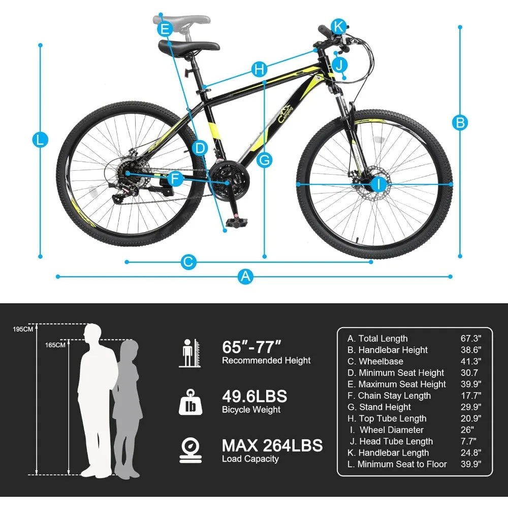Ktaxon Mountain Bike 24/26/27.5 Inch Men & Women Mountain Bike with 21-Speed Adult Bikes, Double Disc Brake