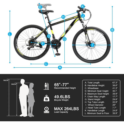 Ktaxon Mountain Bike 24/26/27.5 Inch Men & Women Mountain Bike with 21-Speed Adult Bikes, Double Disc Brake