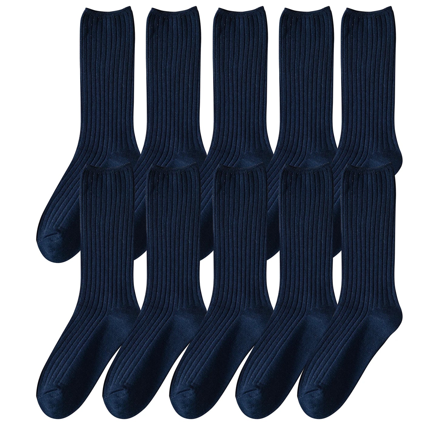 10Pairs Retro Women Cotton Loose Socks Autumn Winter Knitting Solid Color Long Black Pink Student Girls Sock US5-9
