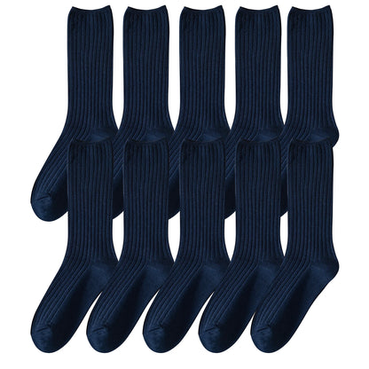 10Pairs Retro Women Cotton Loose Socks Autumn Winter Knitting Solid Color Long Black Pink Student Girls Sock US5-9