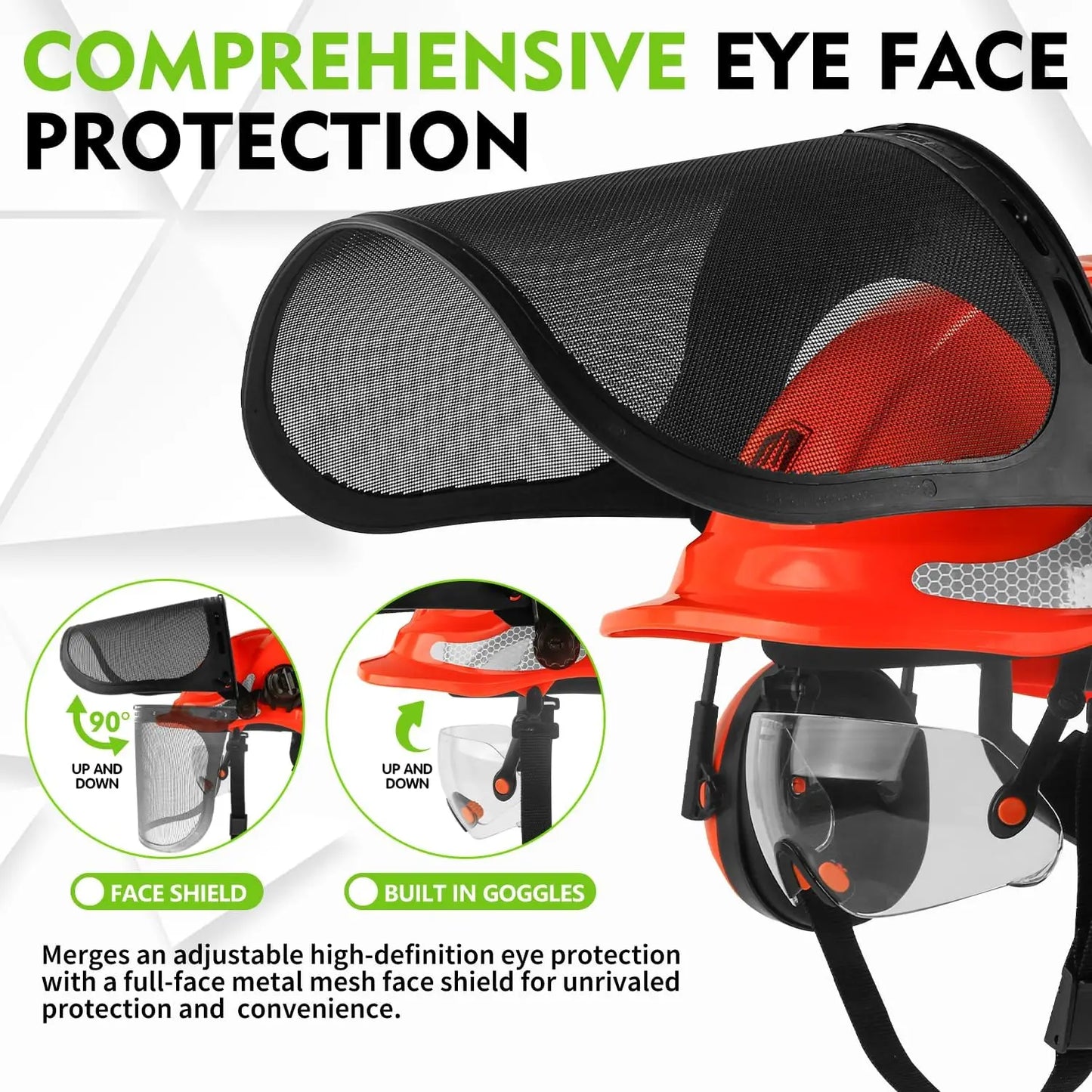 4-in-1 Chainsaw Safety Helmet with Visor, Face Shield & Ear Muffs for Forestry, Arborist Work & DIY Outdoor Logging