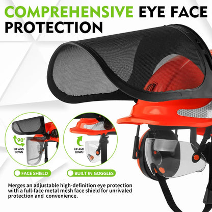 4-in-1 Chainsaw Safety Helmet with Visor, Face Shield & Ear Muffs for Forestry, Arborist Work & DIY Outdoor Logging