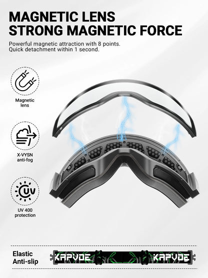 KAPVOE New Photochromic Ski Goggles Snowboard OTG Snow Glasses Magnetic Lens Men Women UV400 Double Layers Lens Anti Fog Skating