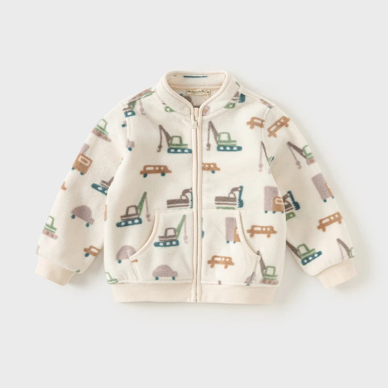 Dave Bella Long Sleeve Polar Fleece Coat for Gilrs Boys Cute Printed Spring Autumn Coat Children Casual Warm Clothes DB396