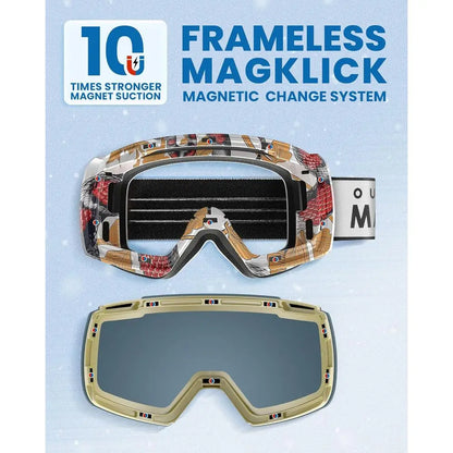 Heron Ski Goggles with 2 Magnetic HD Toric Lenses, OTG Compatible, Interchangeable Lens Design