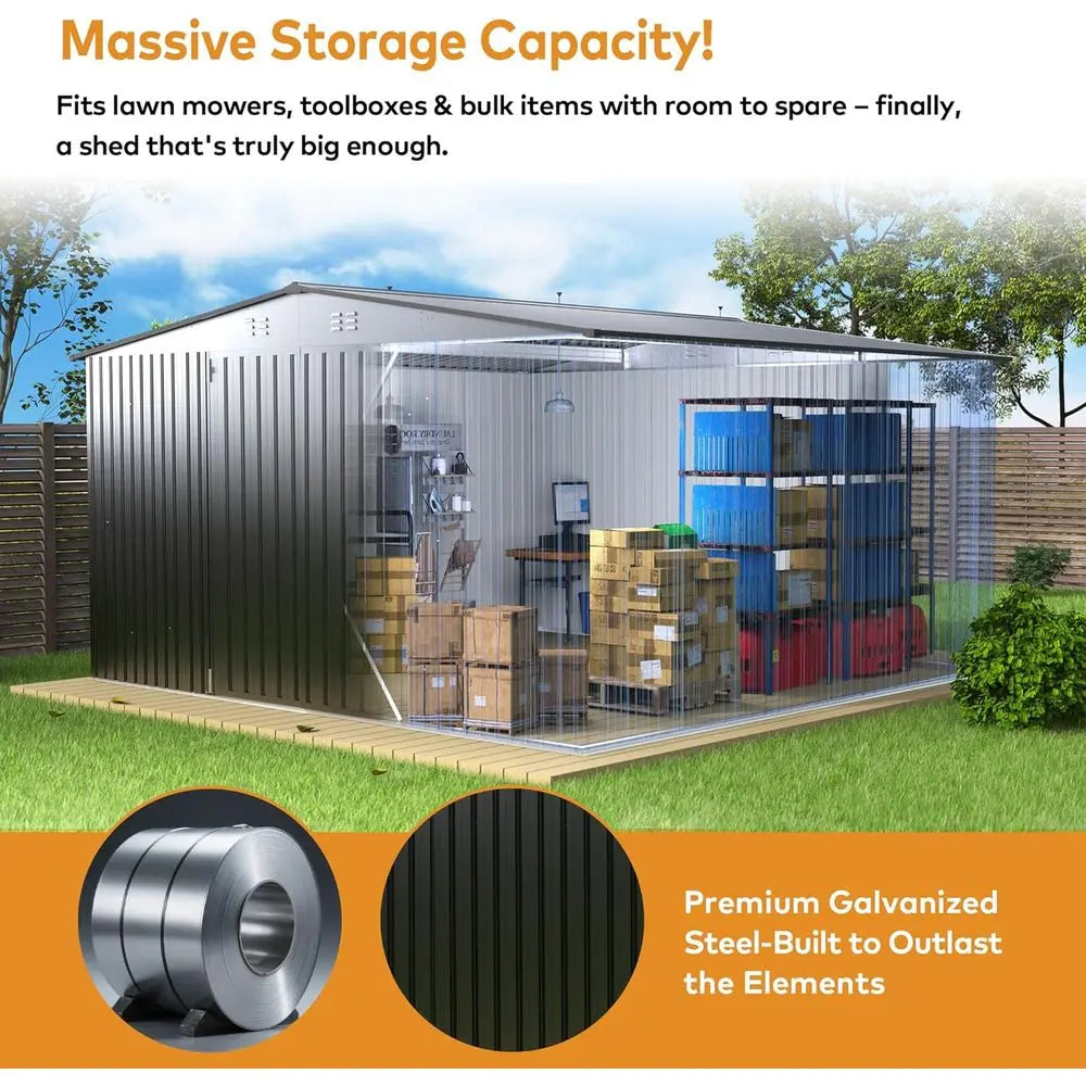 Durable Metal Outdoor Storage Shed with Door and Lock for Garden Tools, Bikes, and Lawn Equipment