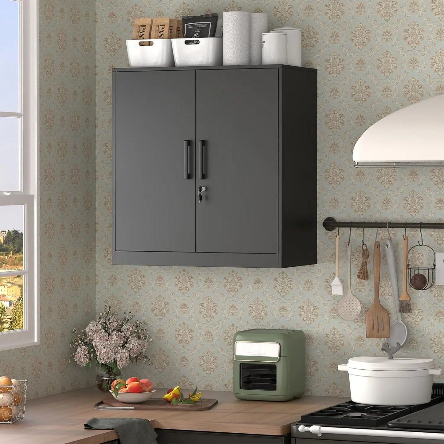 Metal Wall Cabinet,Garage Wall Cabinet with Handle,Lockable Storage Cabinets Wall Mounted with 2 Doors, Customized