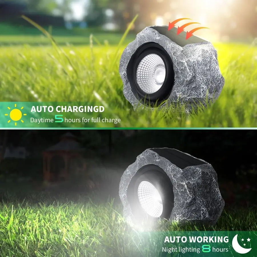 Pack Solar Rock Lights Outdoor, Angle Adjustable Solar Lights Outdoor Waterproof, LED Solar Garden Lights, Auto On Off Landscape