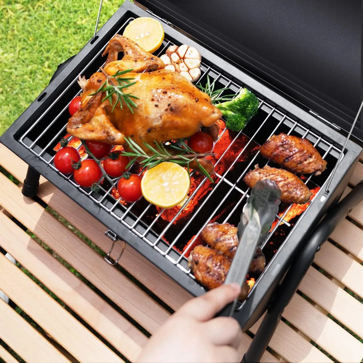 Portable Tabletop Charcoal Grill, Outdoor BBQ Smoker for Camping Picnics Beach Cooking