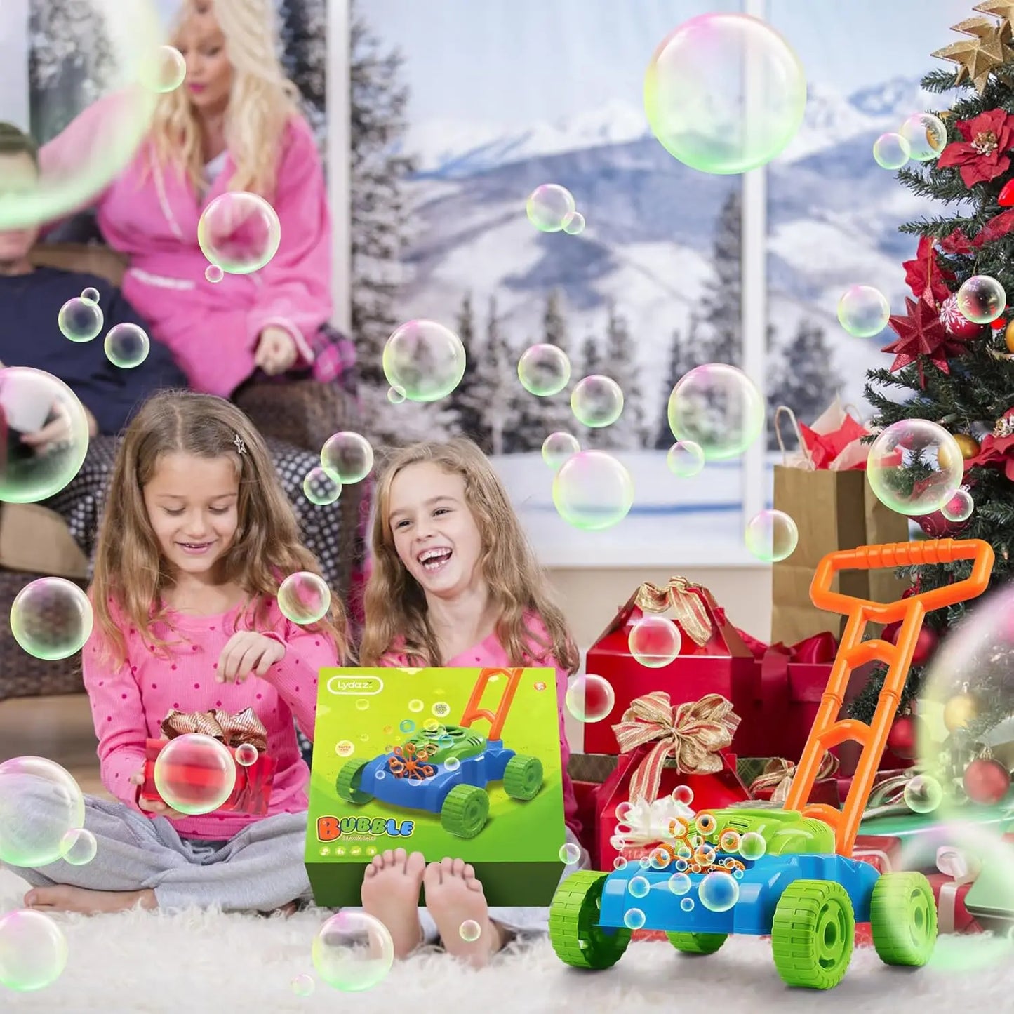 Kids Bubble Lawn Mower Toy for Toddlers 1-3 Years, Outdoor Push Toy with Real Sounds, Birthday Easter Gift