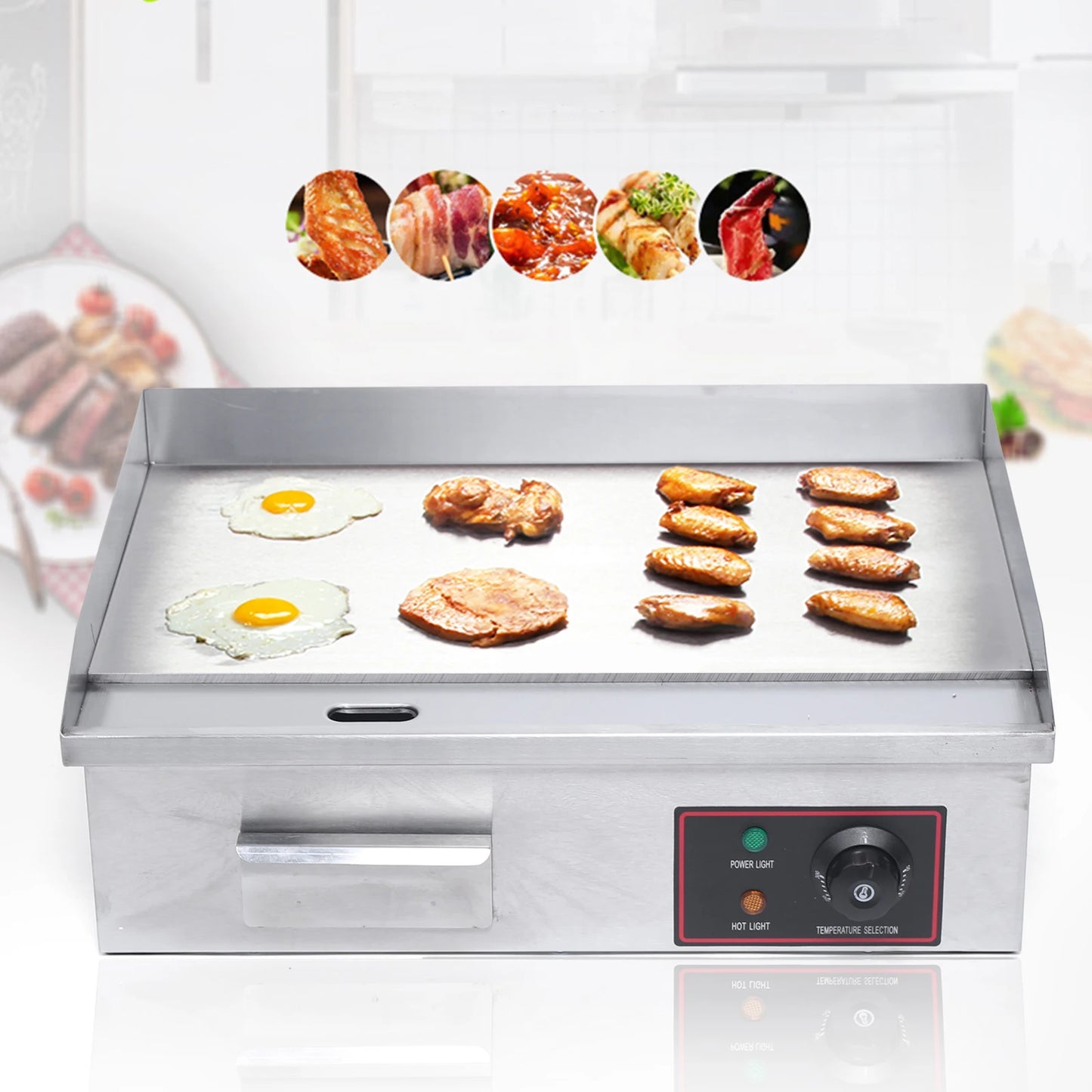 Flat Top Grill 22'' Commercial Electric Countertop Griddle Nonstick Restaurant Teppanyaki Cooking Stove for Outdoor Home BBQ