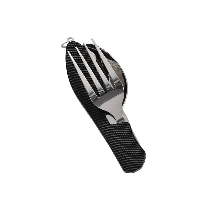Outdoor Camping Utensils Portable Stainless Steel Foldable Spoon Fork Knife Bottle Opener Combo Set Cutlery Tableware Multitool