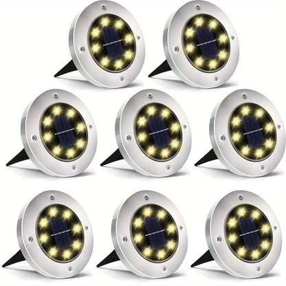 8 piece solar outdoor lights, IP65 solar disk lights, 8 LED solar ground lights, outdoor landscape lights for path, courtyard