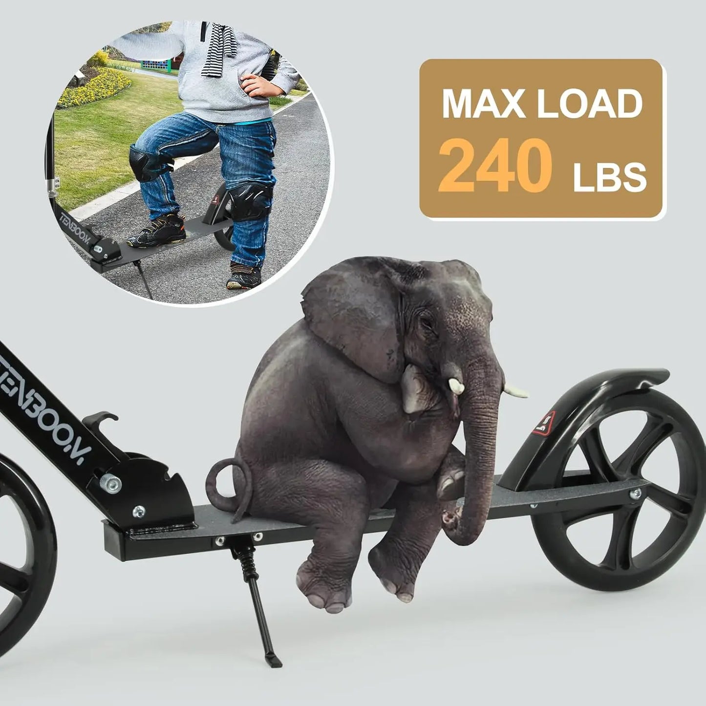 Scooter for Ages 14+ Teens & Adults, Foldable Kick Scooter with 8-inch Big Wheels, Kickstand, 3 Adjustable Levels, Rear Brake, M