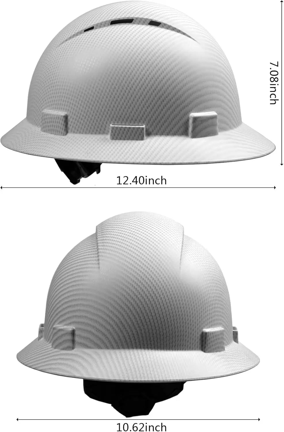 OSHA Full Brim Hard Hat, Lightweight Carbon Fiber Safety Helmet with 6-Point Ratchet Suspension for Men and Women