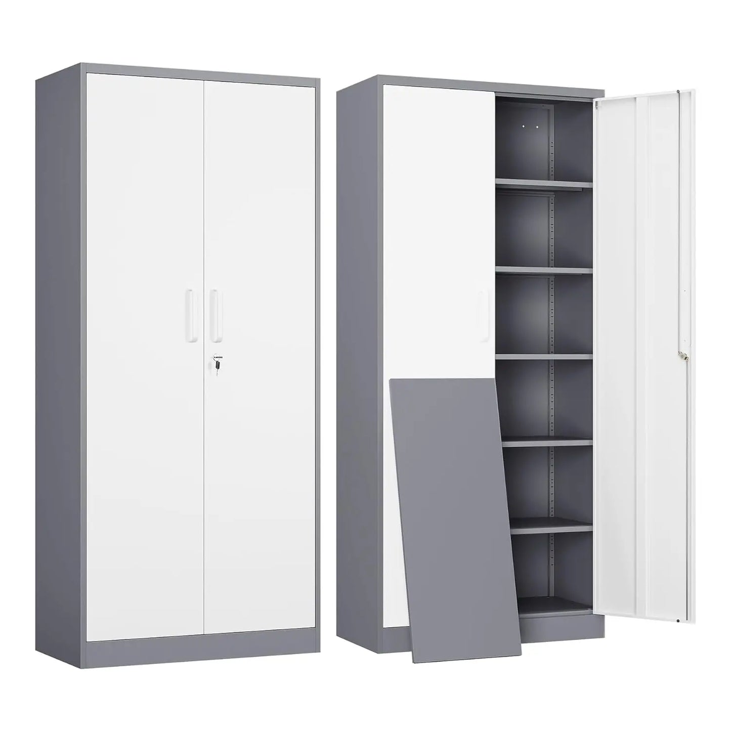 Metal Garage Storage Cabinet with 2 Doors and 5 Adjustable Shelves - 71" Steel Lockable File Cabinet, Customized