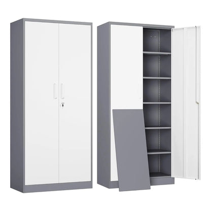 Metal Garage Storage Cabinet with 2 Doors and 5 Adjustable Shelves - 71" Steel Lockable File Cabinet, Customized