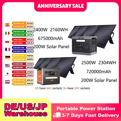 Solar Generator 2160WH 2304WH Long-life LiFePO4 Portable Power Station & 200W Solar Panel  for Home Campervan Up to 2400W Output