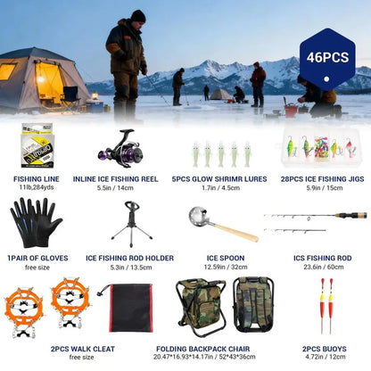 Complete Set Ice Fishing Gear with Backpack Seat