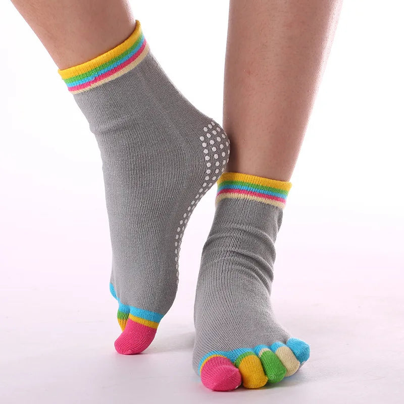 1 Pair Candy-colored Yoga Socks Rainbow Five-toe Split Non-slip Dance Socks Socks for Yoga Dancers