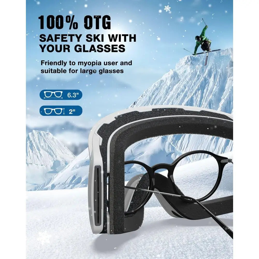 Ski Goggles with 100% OTG Compatibility, Detachable Lens, Suitable for Men and Women