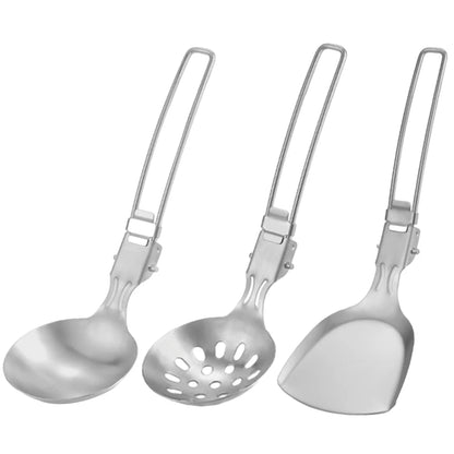 Folding Outdoor Cooking Set 304 Stainless Steel Camping Cookware Set with Spatula/Spoon Outdoor Camping Gear Cooking Accessories