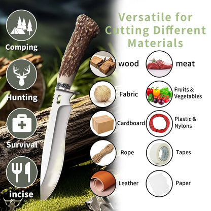 Kitchen Outdoor Multi-purpose Knife with Imitation Angular Handle , Stainless Steel Hunting Knife with Nylon Knife Sheath