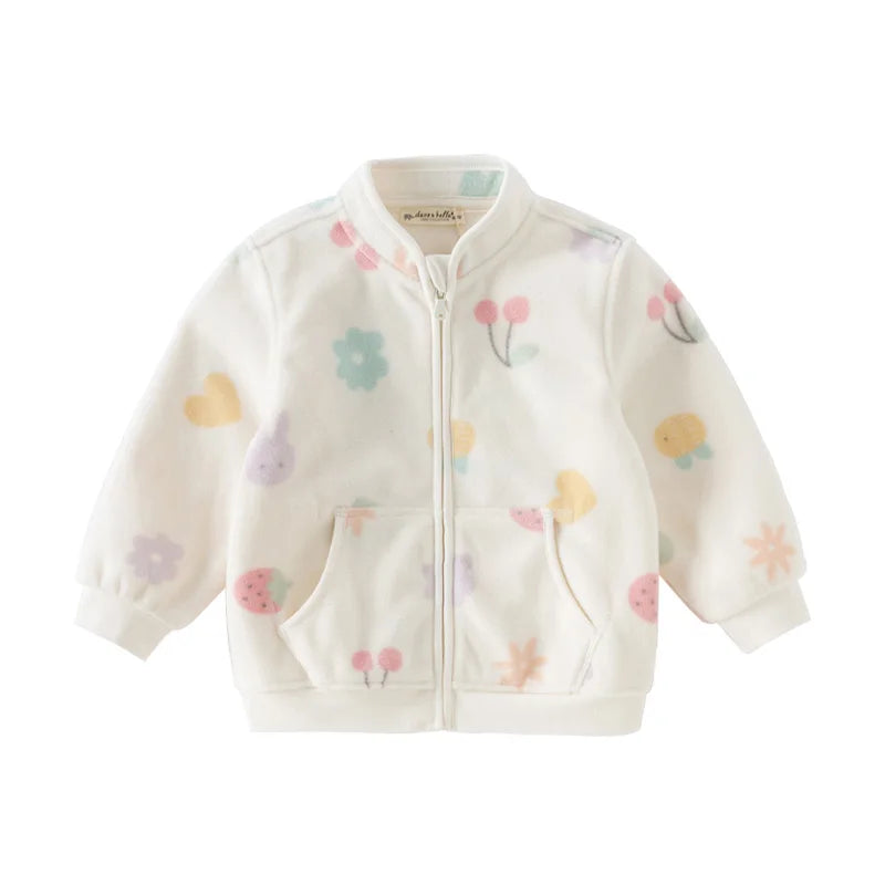 Dave Bella Long Sleeve Polar Fleece Coat for Gilrs Boys Cute Printed Spring Autumn Coat Children Casual Warm Clothes DB396