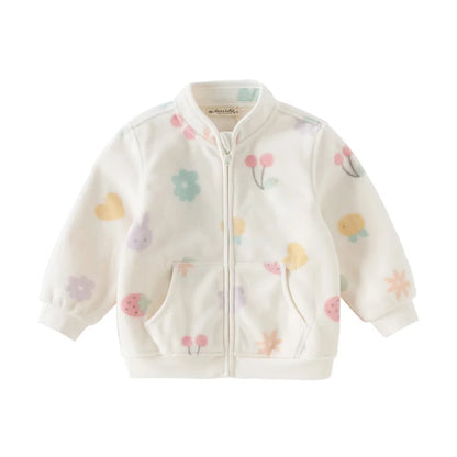 Dave Bella Long Sleeve Polar Fleece Coat for Gilrs Boys Cute Printed Spring Autumn Coat Children Casual Warm Clothes DB396