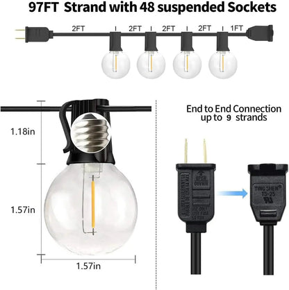 97FT Outdoor LED String Lights with 49 Shatterproof Bulbs, Waterproof for Backyard, Porch, Party, Camping