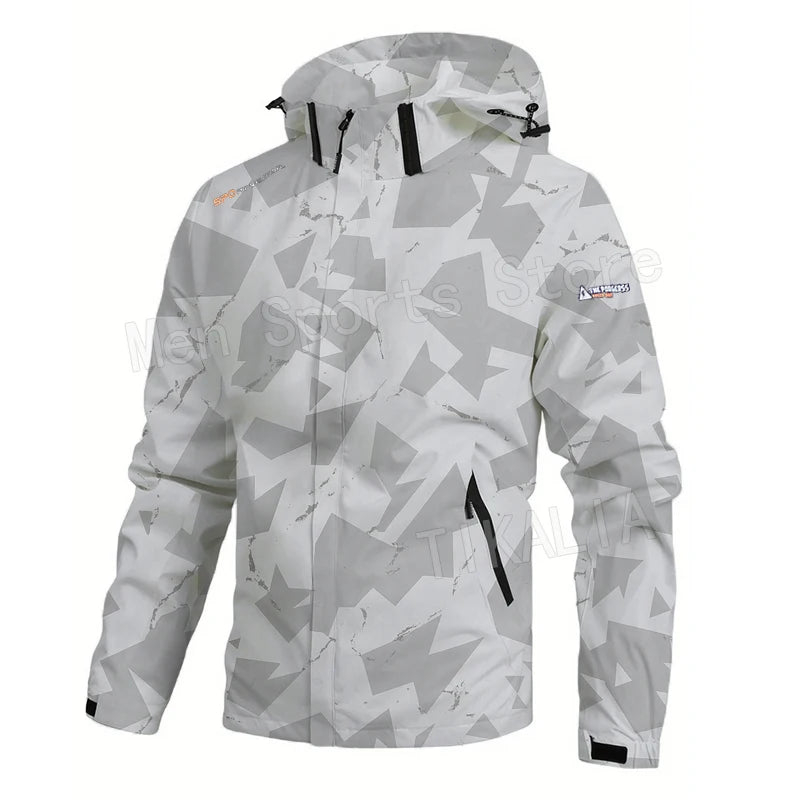 Men’s Outdoor Hiking Jacket Waterproof Windbreaker Hooded Coat Lightweight Sportswear for Camping Trekking Climbing Travel