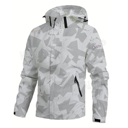 Men’s Outdoor Hiking Jacket Waterproof Windbreaker Hooded Coat Lightweight Sportswear for Camping Trekking Climbing Travel