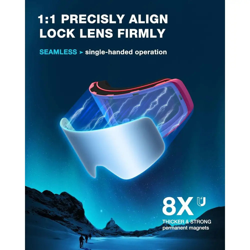 Ski Goggles X12, 100% OTG Compatible, Detachable Lens for Men and Women Adults