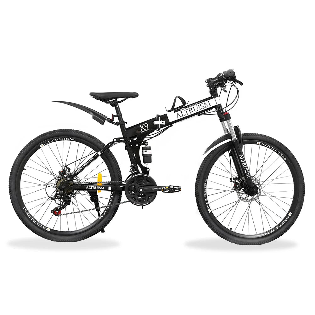 26-Inch Mountain Bike for Men & Women, 21-Speed Dual Suspension Bicycle with Adjustable Disc Brakes, High Carbon Steel Frame