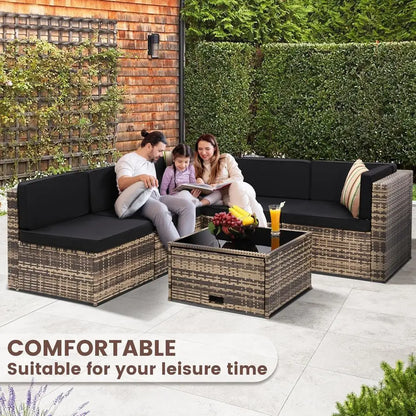 8-Piece Outdoor Wicker Sectional Patio Furniture Set with Cushions and Glass Top Table