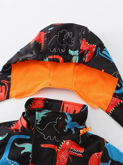 Children Dinosaur Jacket Hooded Windproof Warm Autumn Winter Cartoon Coat Fashion Windbreaker Kids Outerwear