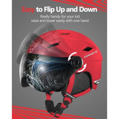 Kids Ski Helmet with 2-in-1 Visor Goggles, Adjustable Snowboard Helmet with Magnetic Buckle Strap for Ages 5-12, S(20.47-21.65")