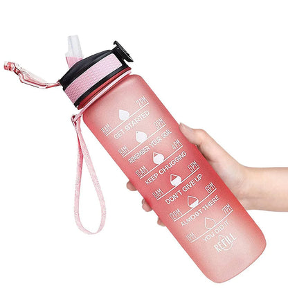 1L Sports Water Bottle Straw Cup 1 Litro with Time Maker Leak-Proof Free Frosted Cup For Outdoor Sports Drinking Bottle